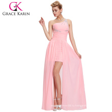Грейс Карин бисером короткий передний долго назад розовый одно плечо вечернее платье CL3828